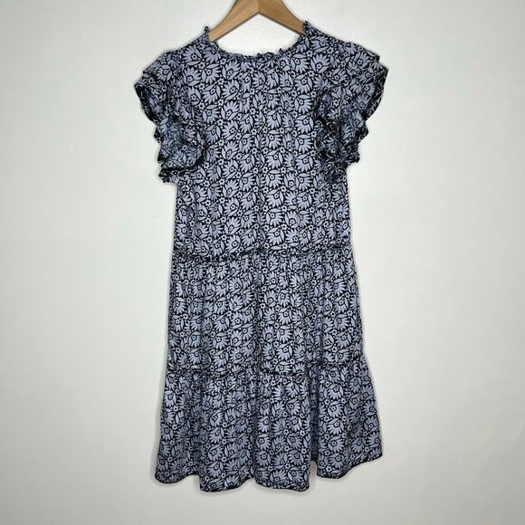 Omika Wilora Mini Dress Womens Small Blue Floral Tiered Pockets Ruffle Feminine - Picture 11 of 13